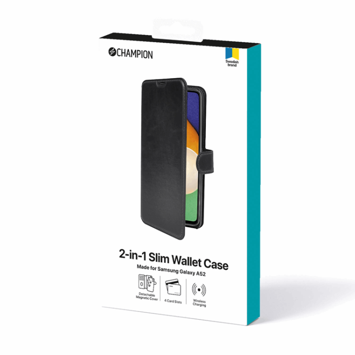 Champion - CHAMPION Galaxy A52 Plånboksfodral Slim 2-in-1 - Svart