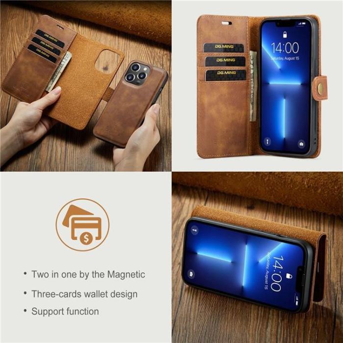 DG.MING - DG.MING iPhone 15 Pro Plånboksfodral Äkta Läder 2in1 - Brun