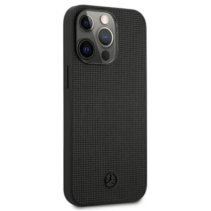 Mercedes - Mercedes iPhone 13 Pro Skal Läder Meshed Metal Logo - Svart