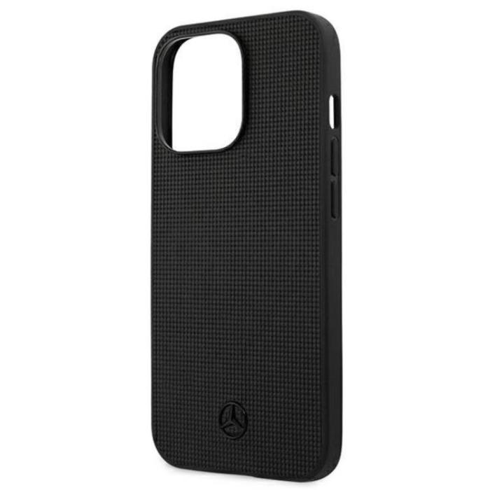 Mercedes - Mercedes iPhone 13 Pro Skal Läder Meshed Metal Logo - Svart