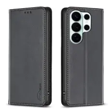 BINFEN COLOR - BINFEN Mobilskal till Samsung Galaxy S26 Ultra &Auml;kta L&auml;der St&auml;ll- Svart