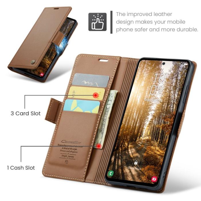 Caseme - CASEME Plånboksfodral Konstläder för Samsung Galaxy S24 FE - Brun