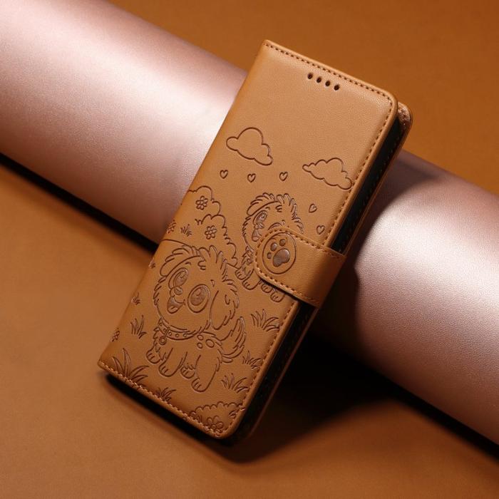 OEM - Mobilskal till Samsung Galaxy S26 Plus RFID-Skydd KonstLäder Hundmönster - Brun