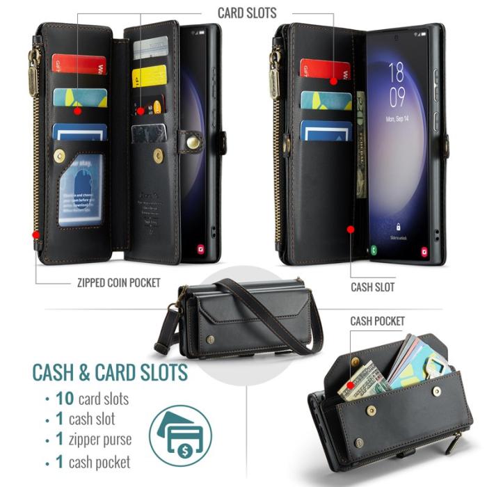 Caseme - CASEME Plånboksfodral Konstläder till Samsung Galaxy S23 Ultra - Svart
