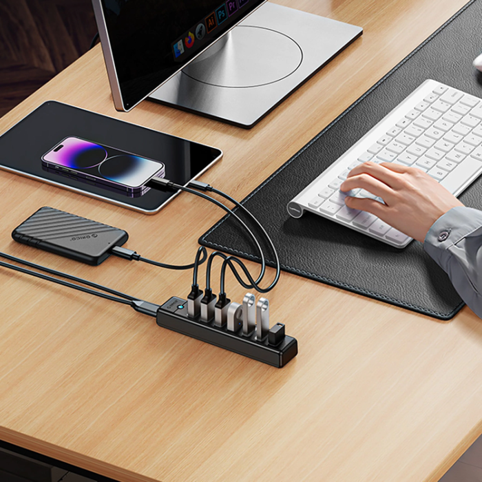 ORICO - Orico Hubb 7xUSB-A 3.0 1xUSB-C 5V/3A 1m - Svart