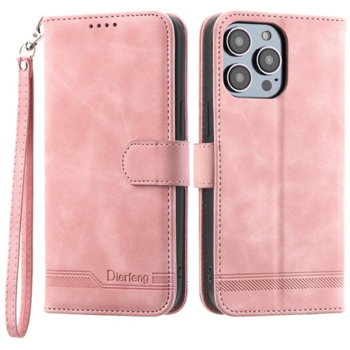 DIERFENG - DIERFENG DF-03 Plånboksfodral för iPhone 15 Pro - Konstläder - Rosa