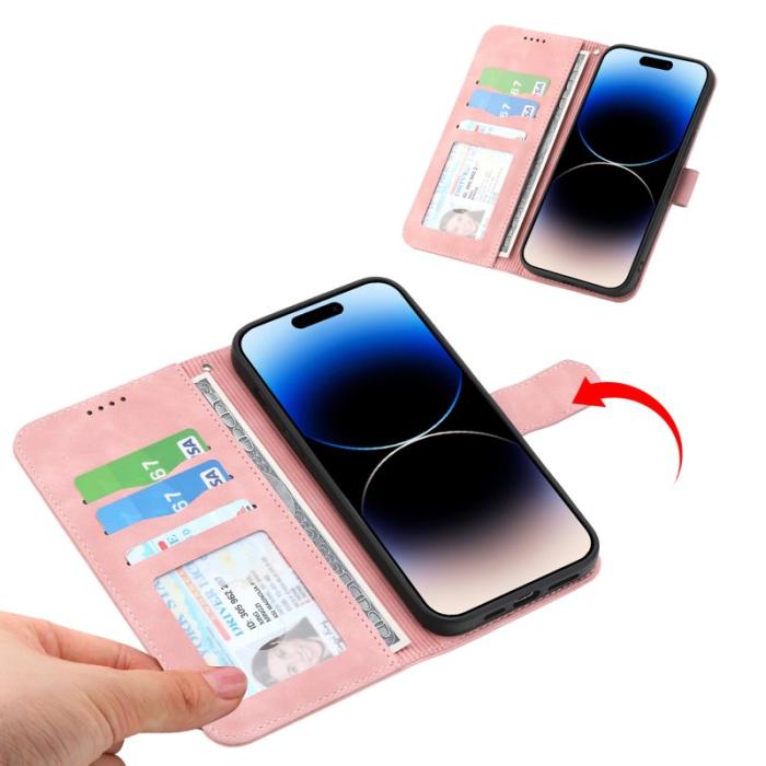 DIERFENG - DIERFENG DF-03 Plånboksfodral för iPhone 15 Pro - Konstläder - Rosa