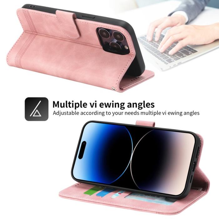 DIERFENG - DIERFENG DF-03 Plånboksfodral för iPhone 15 Pro - Konstläder - Rosa