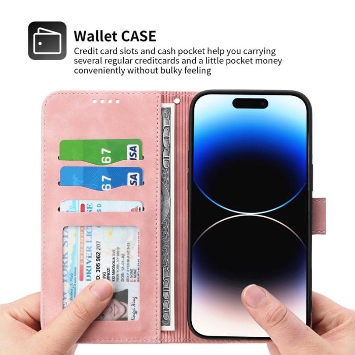 DIERFENG - DIERFENG DF-03 Plånboksfodral för iPhone 15 Pro - Konstläder - Rosa