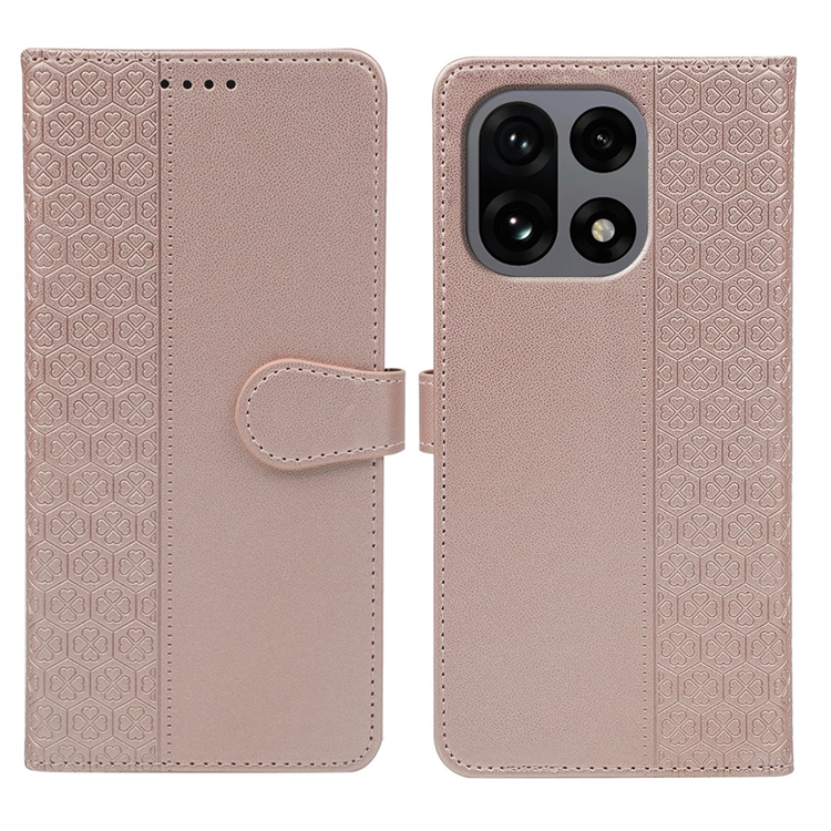 OnePlus 15 Plånboksfodral Clasp Four Leaf Clover Läder (Roséguld) | 2353 | AlltMobil