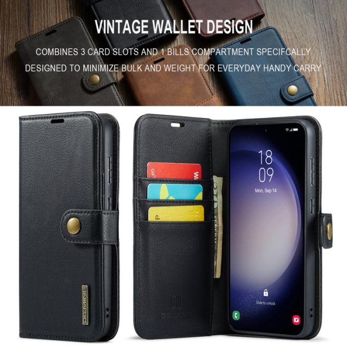 DG.MING - DG.MING Samsung Galaxy S24 FE Plånboksfodral Äkta läder Svart