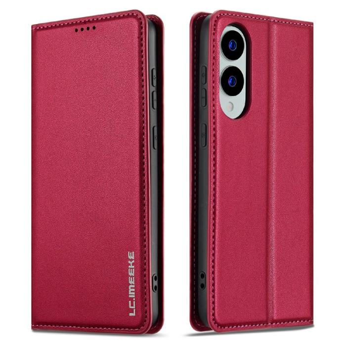 LC.imeeke - LC.IMEEKE L1 Series Samsung Galaxy S25 Edge Plånboksfodral Konstläder - Röd
