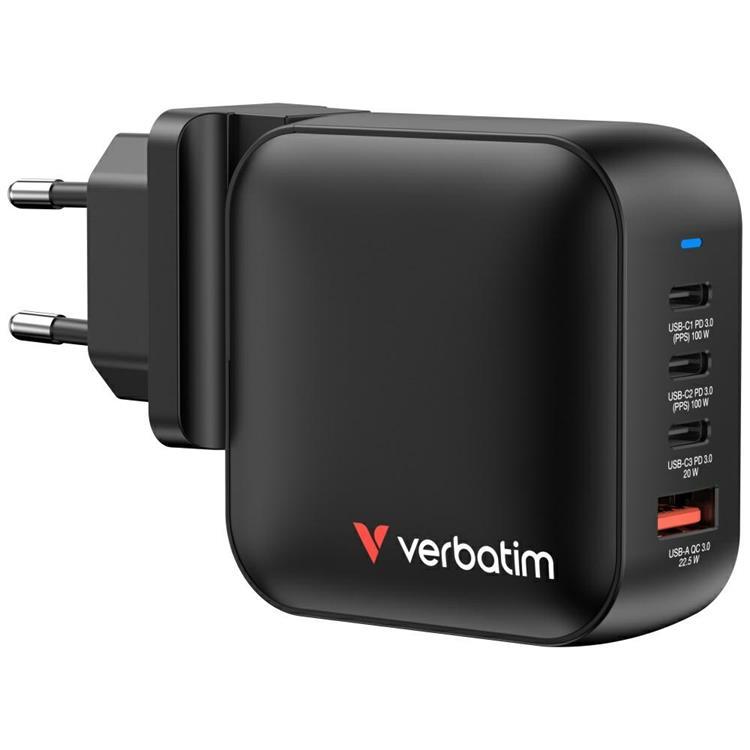 Verbatim Snabbladdare 100W PD 3xUSB-C QC 1xUSB-A GaN Mini - Svart | 505295 | AlltMobil