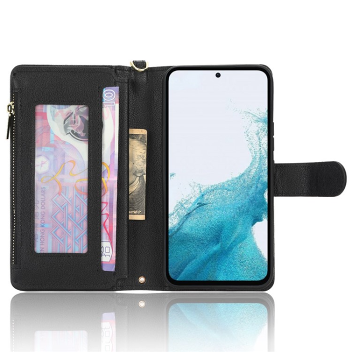 A-One Brand - Galaxy A54 5G Plånboksfodral Zipper med Rem - Svart