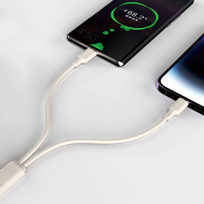 Dudao - Dudao 2in1 USB-C till USB-C, lightning Kabel 1.2m - Beige