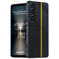 A-One Brand - Sony Xperia 1 VII Mobilskal Läder Carbon Fiber - Svart/Gul