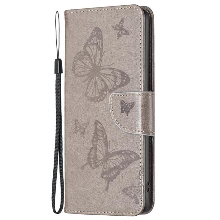 A-One Brand - iPhone 14 Plånboksfodral Butterfly Imprinted - Grå