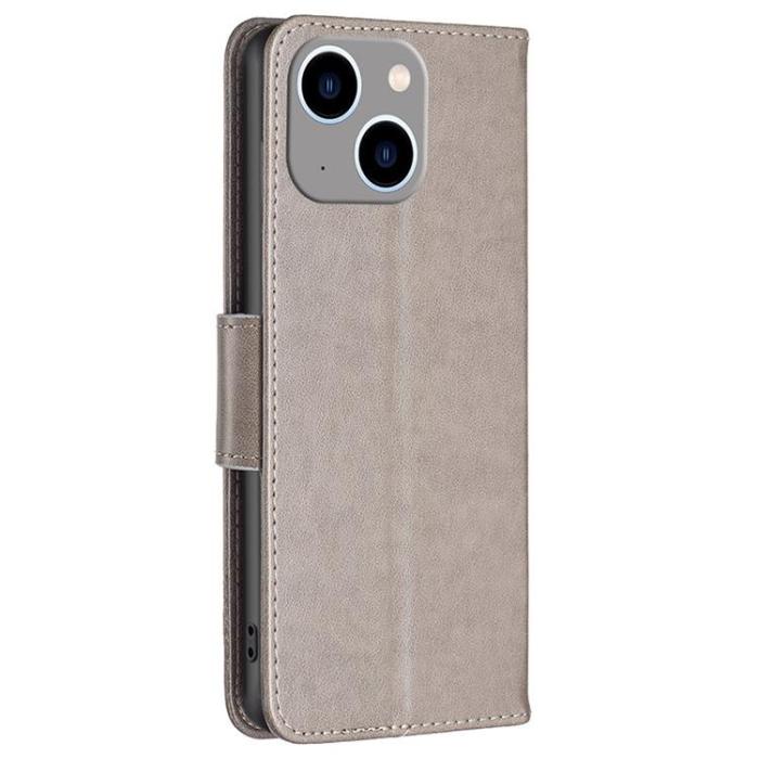 A-One Brand - iPhone 14 Plånboksfodral Butterfly Imprinted - Grå