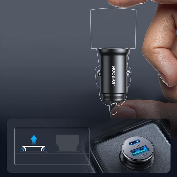 Joyroom - Joyroom Mini Billaddare USB-A/USB-C 30W - Svart