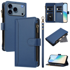 A-One Brand - iPhone 17 Pro Plånboksfodral Zipper Med Rem - Blå