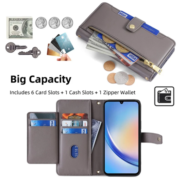 A-One Brand - Galaxy A34 5G Konstläder Plånboksfodral Scratch-Proof - Grå