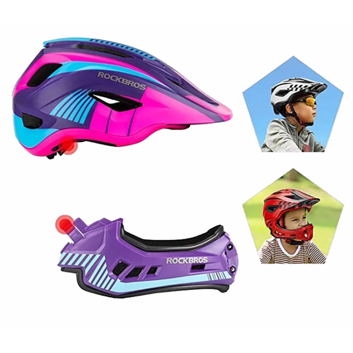 Rockbros - Rockbros Barn Cykelhjälm med Avtagbar Hakstång, Storlek M - Lila/Rosa
