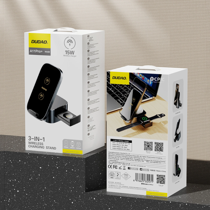 Dudao - Dudao 3-in-1 Trådlös Laddare Induktionsladdare 15W Mobil/Smartwatch/Hörlurar