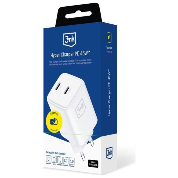 3MK - 3MK Snabbladdare 45W 2xUSB-C QC4+ PPS 2C Super Fast - Vit