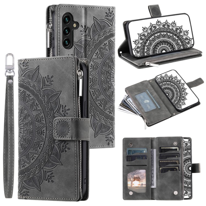 A-One Brand - Galaxy A34 5G Plånboksfodral Mandala Flower Imprinted - Svart