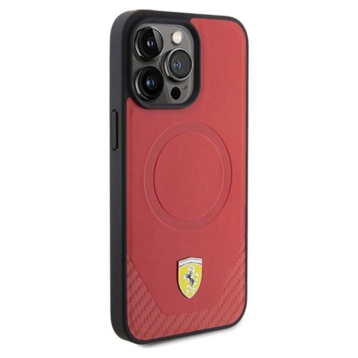 Ferrari - Ferrari iPhone 15 Pro Mobilskal Magsafe Carbon Metal Logo - Röd