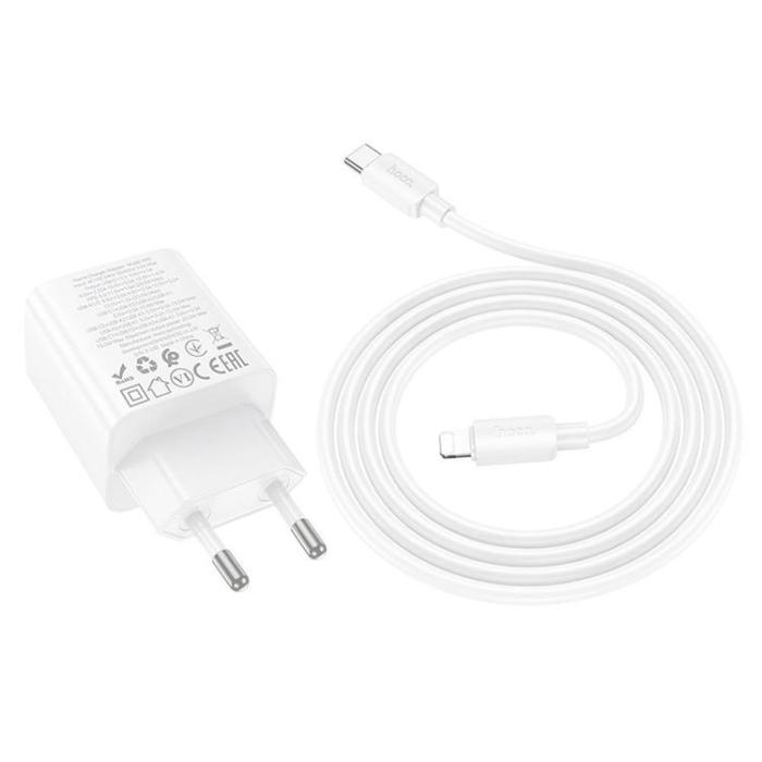 Hoco - Hoco Snabbladdare PD 20W 2xUSB-A 2xUSB-C QC3.0 3A med Lightning Kabel N55 - Vit