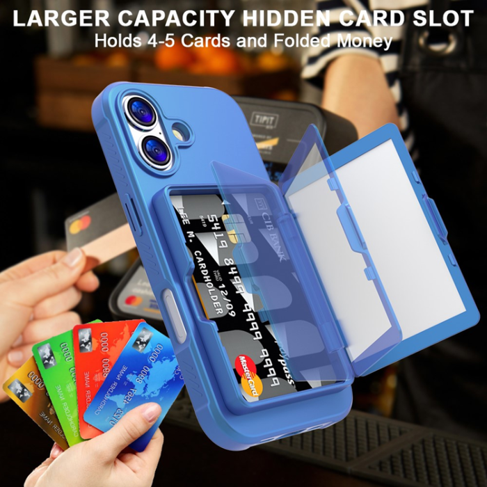 A-One Brand - iPhone 17 Mobilskal Korthållare Mirror Kickstand - Marinblå