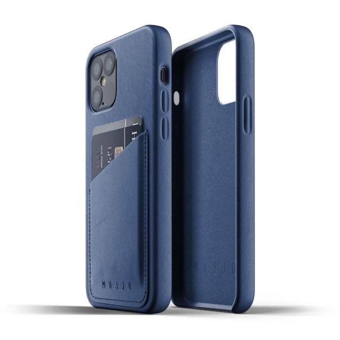 UTGATT5 - Mujjo Full Leather Wallet iPhone 12 & 12 Pro - Blå