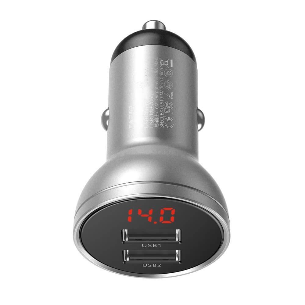 Baseus Digital Display Dual USB 4.8A Billaddare 24W Silver | 505295 | AlltMobil