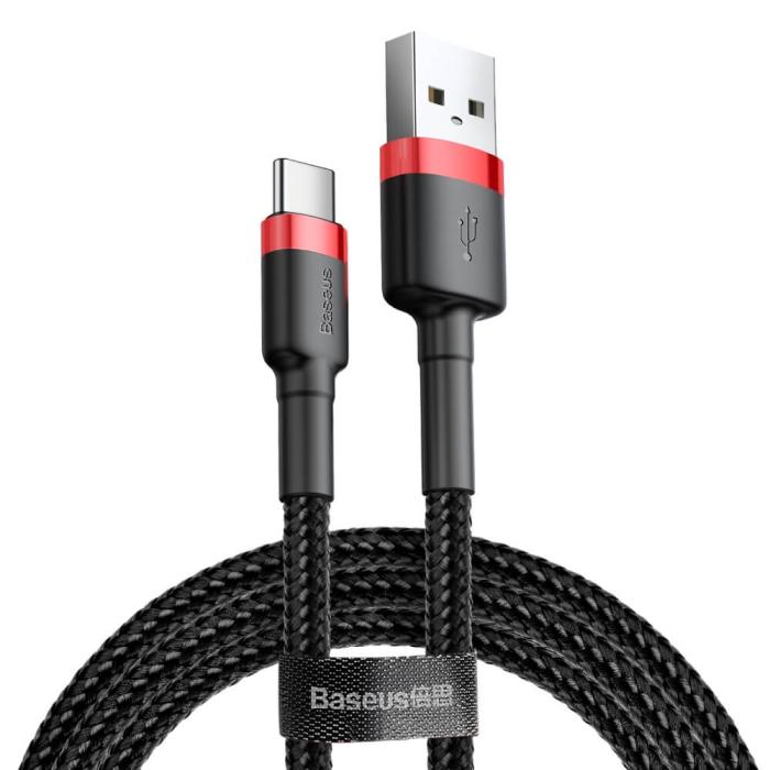 BASEUS - Baseus Cafule USB-C till USB-A kabel QC 3.0 3A 0,5M Svart-Röd