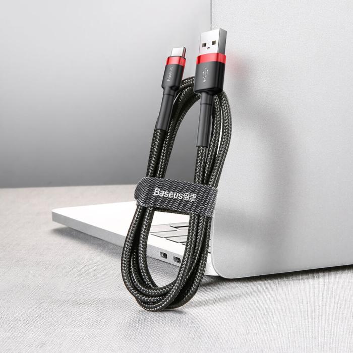 BASEUS - Baseus Cafule USB-C till USB-A kabel QC 3.0 3A 0,5M Svart-Röd