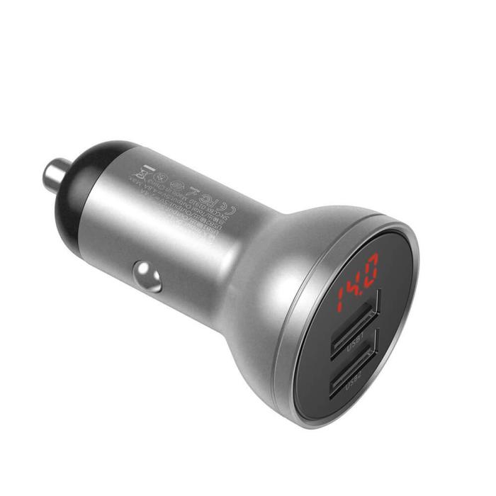 BASEUS - Baseus Digital Display Dual USB 4.8A Billaddare 24W Silver