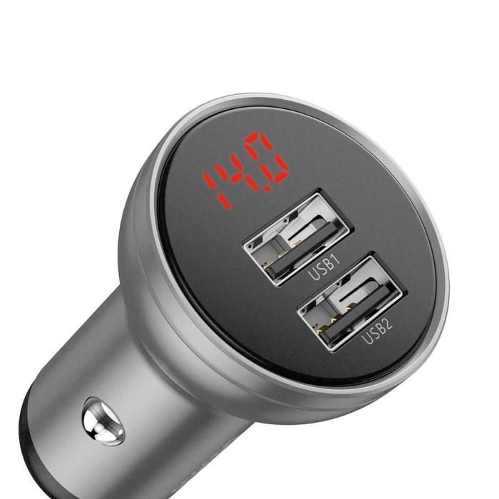 BASEUS - Baseus Digital Display Dual USB 4.8A Billaddare 24W Silver
