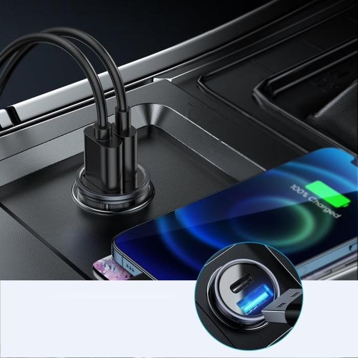 UTGATT1 - Joyroom mini dual port USB Type C/USB 20 W 3 A car charger Grå