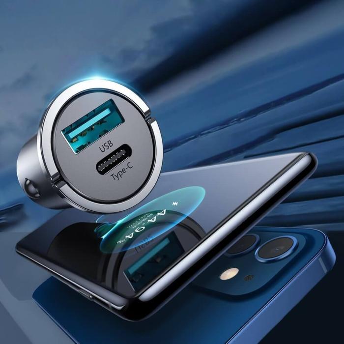 Joyroom - Joyroom mini dual port USB Type C/USB 45 W 5 A car charger Grå