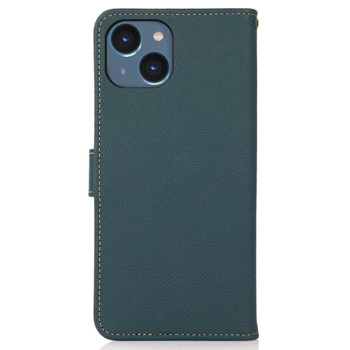 KHAZNEH - KHAZNEH iPhone 14 Plus Plånboksfodral RFID Äkta Läder - Grön