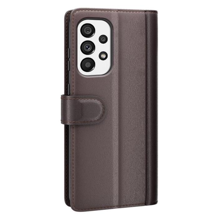 A-One Brand - Folio Flip Äkta Läder Plånboksfodral Galaxy A33 5G - Brun