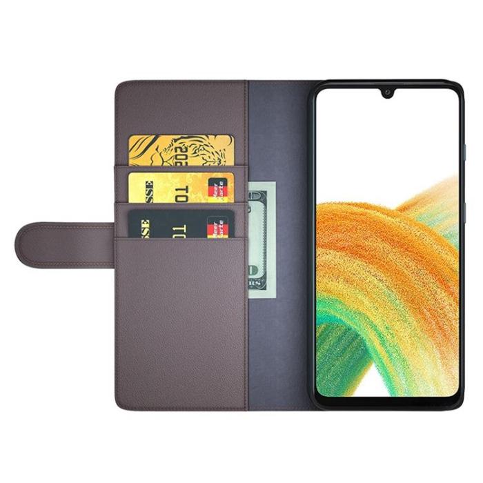 A-One Brand - Folio Flip Äkta Läder Plånboksfodral Galaxy A33 5G - Brun