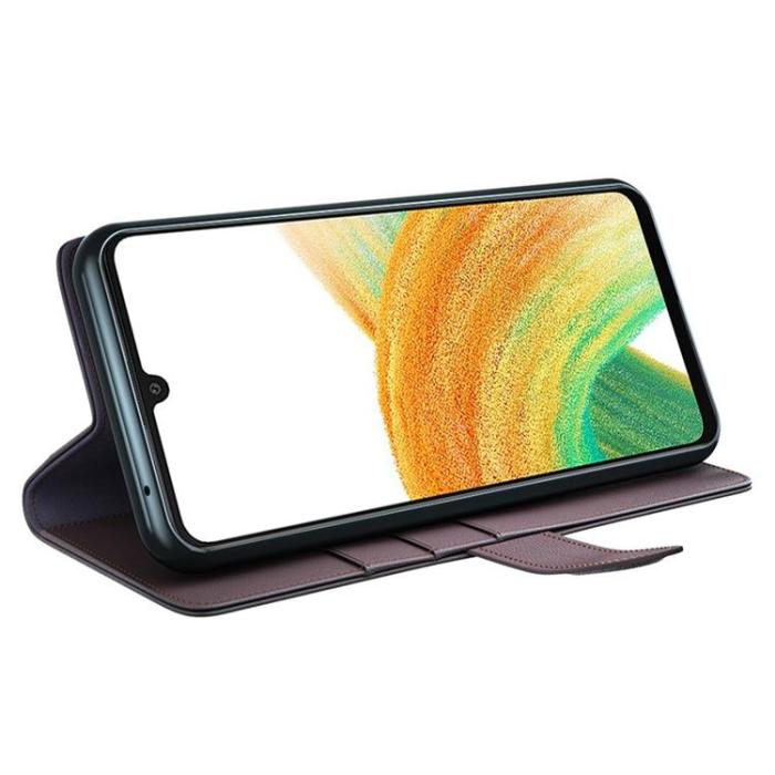 A-One Brand - Folio Flip Äkta Läder Plånboksfodral Galaxy A33 5G - Brun