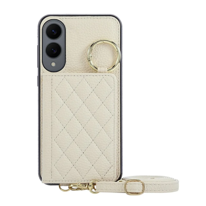 A-One Brand - Galaxy S25 Edge Mobilskal Korthållare Kickstand Rhombus - Beige