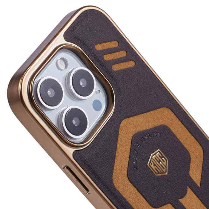 KIGC - KIGC iPhone 16 Pro Mobilskal Magsafe Läder - Titanguld