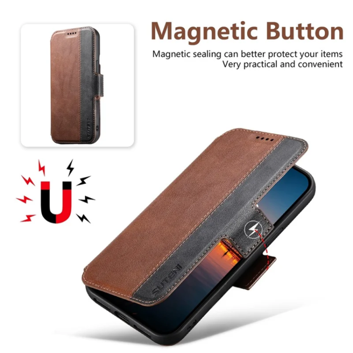 SUTENI - SUTENI iPhone 16 Pro Max Plånboksfodral Magsafe Cowhide - Brun