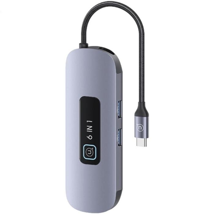 USAMS - USAMS 6in1 Adapter Hubb 100W 2xUSB-A USB-C, HDMI, TF, SD - Grå