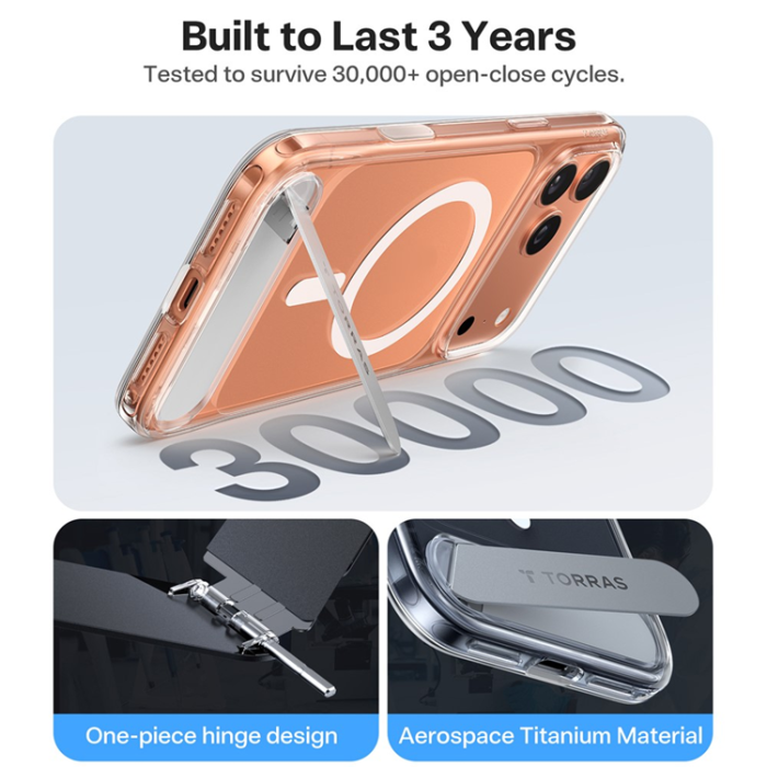Torras - TORRAS iPhone 17 Pro Mobilskal MagSafe Kickstand - Transparent