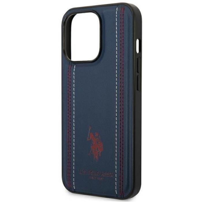 US Polo - US Polo iPhone 14 Pro Skal Lädersöm - Marinblå